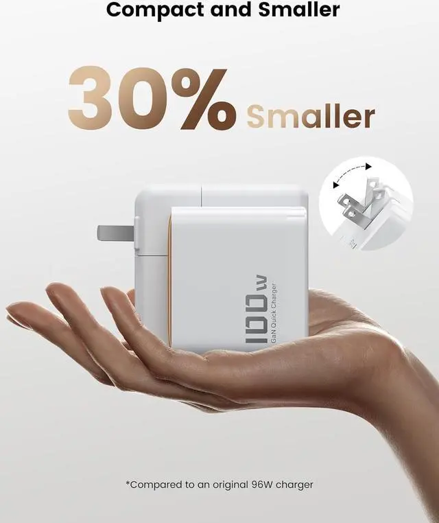 Alt view image 2 of 7 - 100W USB C Charger Block 3-Port GaN Type C Charger Laptop Fast Charging Station for MacBook Pro 16  XPS iPad Pro Tablet Chromebook iPhone 16/15/14  Galaxy S24/S23 Ultra