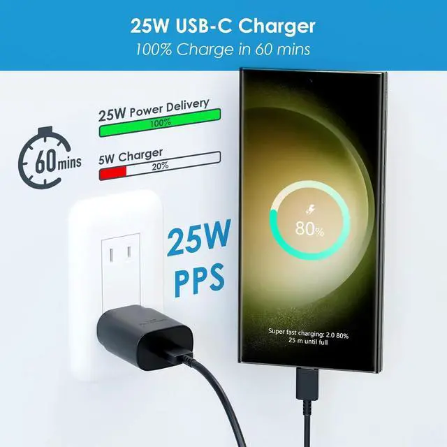 Alt view image 2 of 7 - Super Fast Charger Type C 25W PD USB C Wall Charger Fast Charging with 10FT Long Type C Charger Cable for  Galaxy S24 Ultra/S24/S24+/S23 Ultra/S23/S22 Ultra/S22/S21 Ultra/S20 Ultra/Note 20