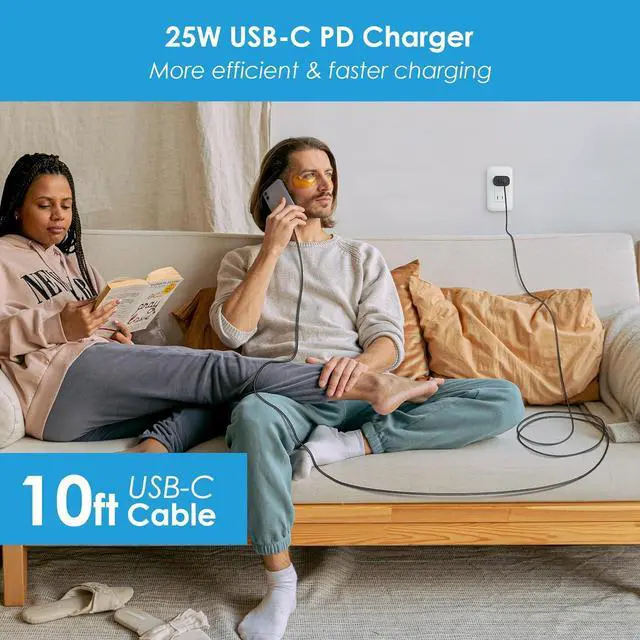 Alt view image 3 of 7 - Super Fast Charger Type C 25W PD USB C Wall Charger Fast Charging with 10FT Long Type C Charger Cable for  Galaxy S24 Ultra/S24/S24+/S23 Ultra/S23/S22 Ultra/S22/S21 Ultra/S20 Ultra/Note 20