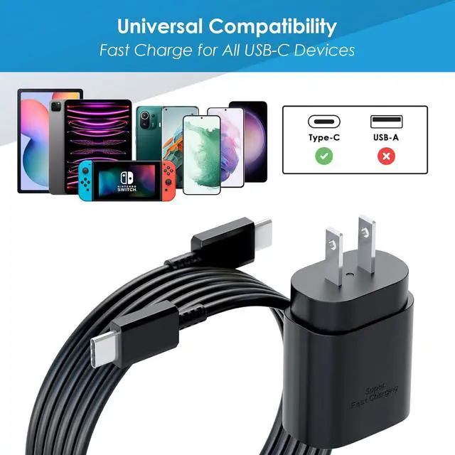 Alt view image 5 of 7 - Super Fast Charger Type C 25W PD USB C Wall Charger Fast Charging with 10FT Long Type C Charger Cable for  Galaxy S24 Ultra/S24/S24+/S23 Ultra/S23/S22 Ultra/S22/S21 Ultra/S20 Ultra/Note 20