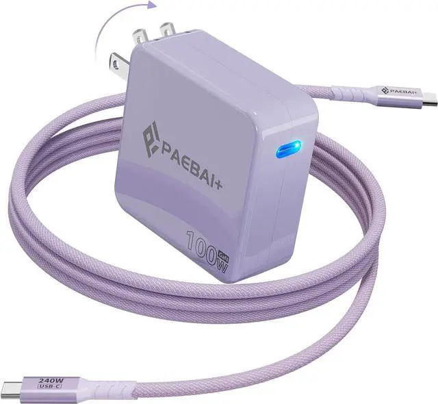 Main image of 100W USB C Charger GaN Foldable Compact Wall Fast Charger for MacBook Pro MacBook Air  XPS iPhone 16 15 Series  Galaxy iPad Pro and All USB-C Devices 6.6ft Type C Cable