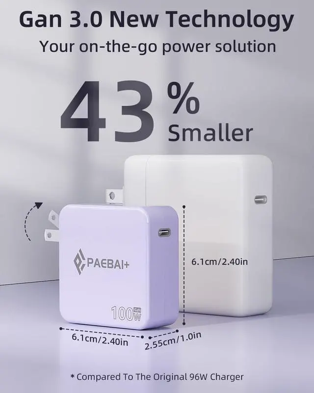 Alt view image 3 of 7 - 100W USB C Charger GaN Foldable Compact Wall Fast Charger for MacBook Pro MacBook Air  XPS iPhone 16 15 Series  Galaxy iPad Pro and All USB-C Devices 6.6ft Type C Cable