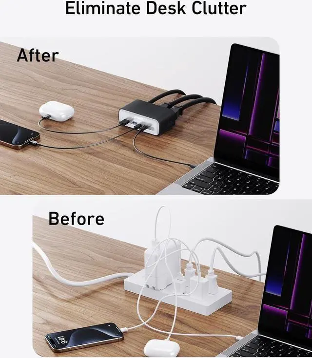 Alt view image 5 of 6 - Nano Charging Station(100W Max) 7-in-1 USB C Power Strip for iPhone 16/15/14 and MacBook Air/Pro 5ft Thin Cord 3AC 2USB A 2USB C Power Delivery Desktop Accessory for Home&Office(Black)