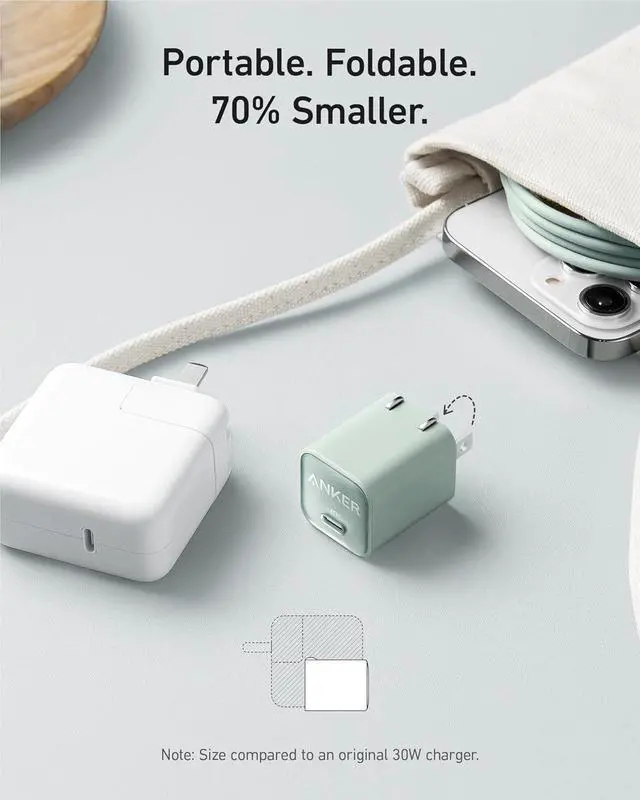 Alt view image 4 of 7 - Nano USB C Charger Block 30W PIQ 3.0 Foldable iPhone Charger Fast Charging for iPhone 16/15 Series Galaxy iPad Compatible with MagSafe