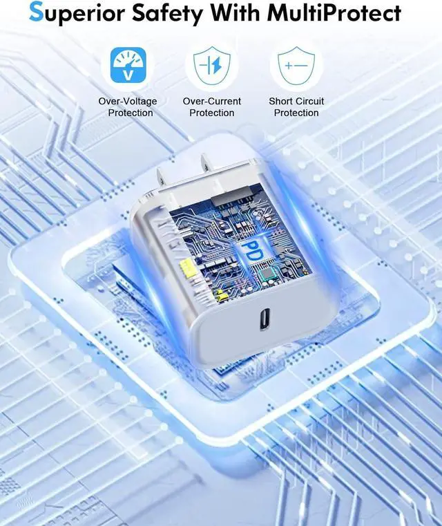 Alt view image 3 of 7 - iPhone Charger Fast Charging 2 Pack 20W USB C Wall Charger Block with 2 Pack MFi Certified 6FT Type C to Lightning Cables for iPhone 14 13 12 11 Pro Max XR XS X iPad