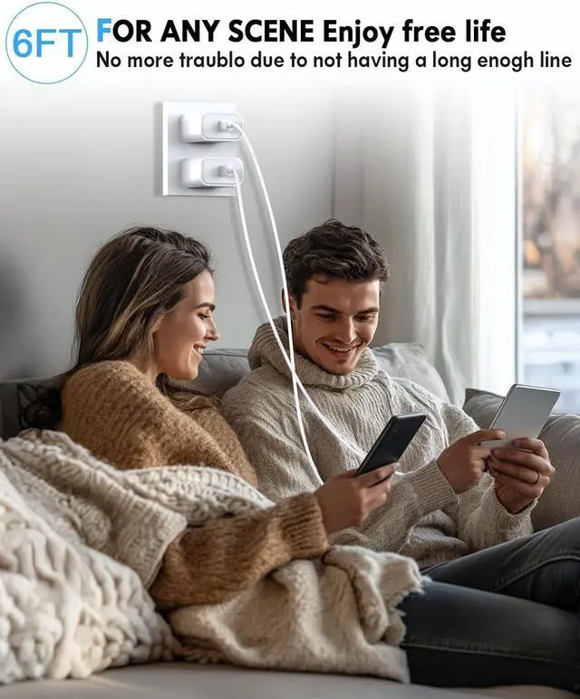 Alt view image 7 of 7 - iPhone Charger Fast Charging 2 Pack 20W USB C Wall Charger Block with 2 Pack MFi Certified 6FT Type C to Lightning Cables for iPhone 14 13 12 11 Pro Max XR XS X iPad