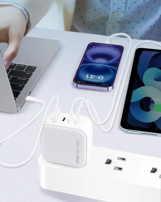Alt view image 5 of 7 - 100W USB C GaN Wall Charger for Smart Phone 16/16 Plus /16 Pro/16 Pro Max Plug Foldable 4-Port PD USB-C Charger with Traveller Adapters use for Tablet Mac Book Laptops etc.
