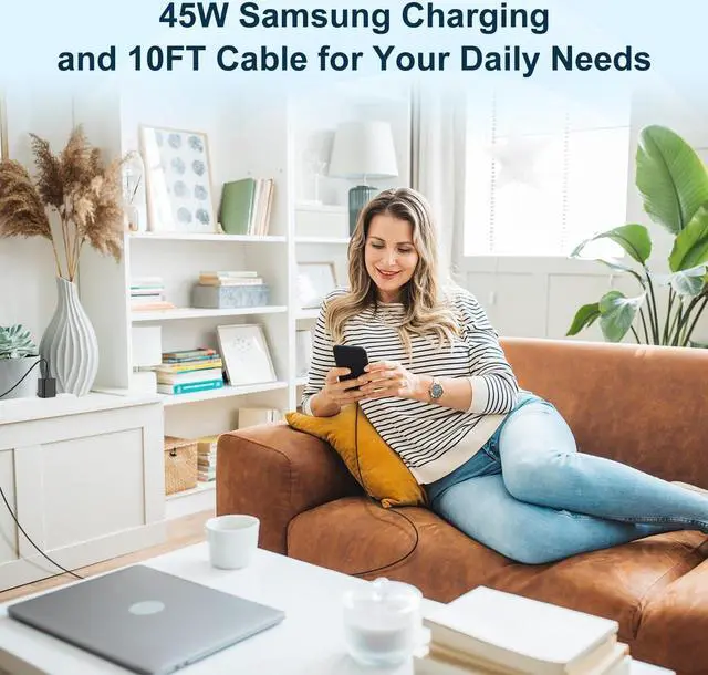 Alt view image 6 of 7 - 45W  Super Fast Charging with USB C to C Cable 10ft 2Pack Type C Wall Charger Block and Android Phone Charger Cord Long for  Galaxy S24 Ultra/S24+/S23+/S22+/S22 Plus/S21/Note 20/10+