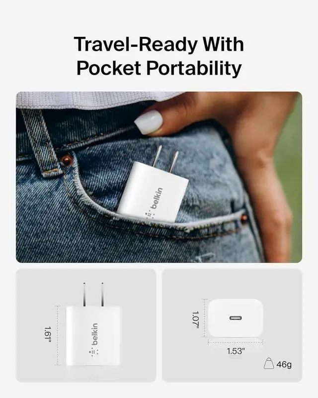 Alt view image 4 of 7 - Belkin USB C Charger Block 20W (2-Pack) - Fast Charging - Apple iPhone 16, 15, 14, 13, Pro, Pro Max, Mini, iPad, AirPods, Samsung Galaxy S25, Nintendo Switch 2 & More - White
