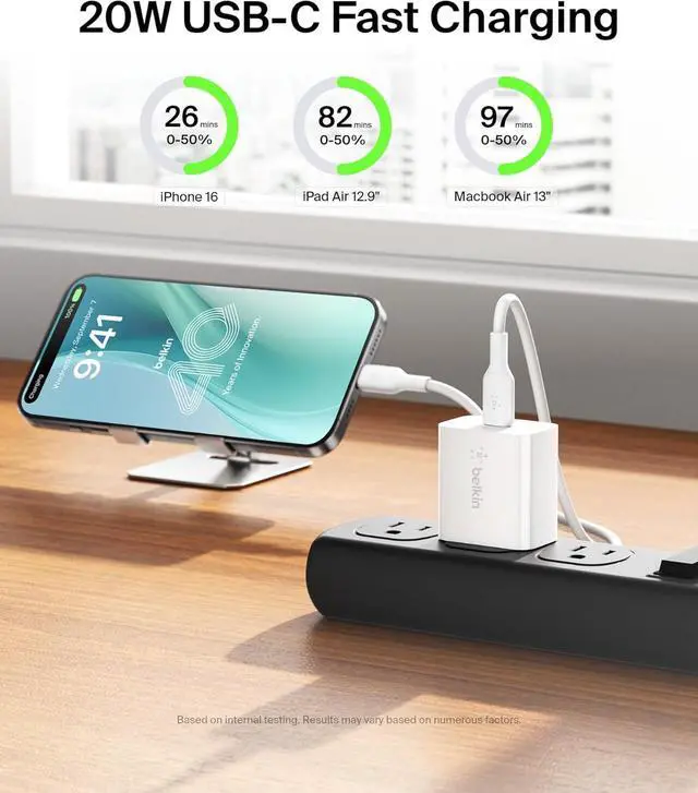 Alt view image 2 of 7 - Belkin USB C Charger Block 20W (2-Pack) - Fast Charging - Apple iPhone 16, 15, 14, 13, Pro, Pro Max, Mini, iPad, AirPods, Samsung Galaxy S25, Nintendo Switch 2 & More - White