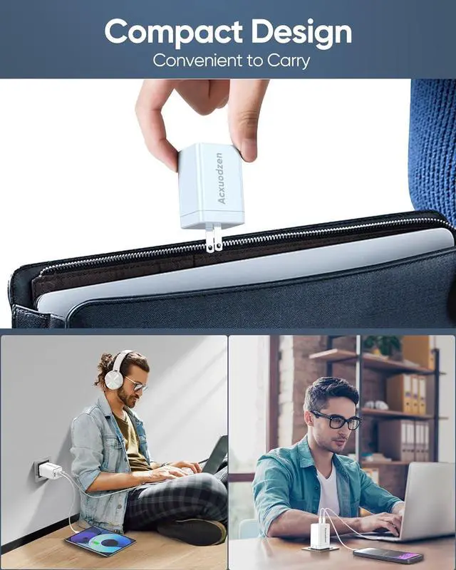 Alt view image 5 of 7 - [2 Pack] USB C Charger Block 160W 3-Port GaN Super Fast Charger Dual 65W Type C Charging Block Foldable QC3.0 Laptop Fast Charging for MacBook iPhone  Galaxy iPad Android White