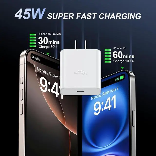 Alt view image 2 of 7 - iPhone 16 Pro Max Charger Fast Charging 45W USB C iPhone 16 Super Fast Charger Block with 10ft Long Type C Charging Cable Cord for iPhone 16/16 Pro/16 Pro Max/16 Plus 15/15 Pro Max/Pro Galaxy S24