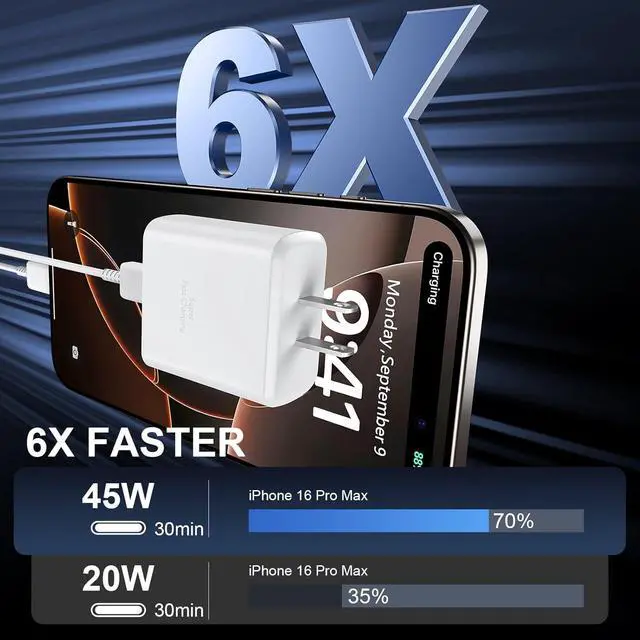 Alt view image 3 of 7 - iPhone 16 Pro Max Charger Fast Charging 45W USB C iPhone 16 Super Fast Charger Block with 10ft Long Type C Charging Cable Cord for iPhone 16/16 Pro/16 Pro Max/16 Plus 15/15 Pro Max/Pro Galaxy S24