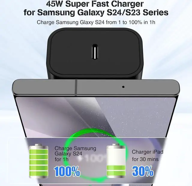 Alt view image 2 of 7 - 45W USB-C Charger for  Charger Super Fast Charging Type C Charging Block &6FT USBC Android Phone Cable Cord 2Pack for Galaxy S25 Ultra/S25 S24 S23 S22 S21 S20 S10 Ultra/Plus Galaxy Tab S9 S8