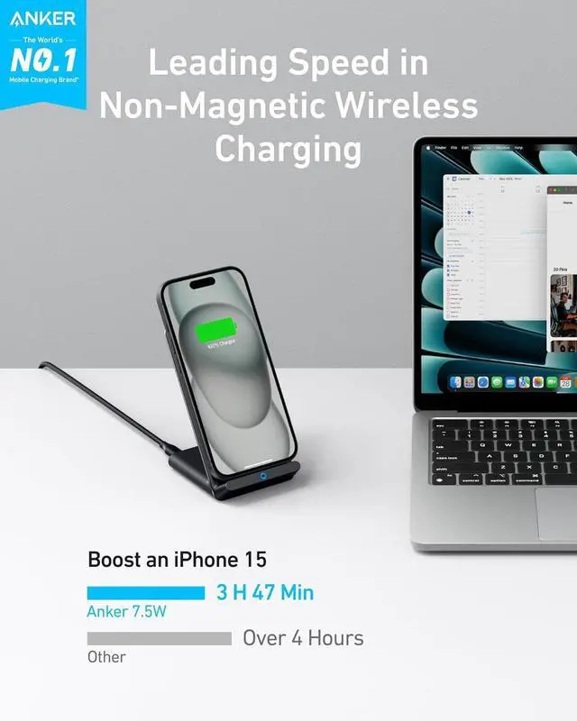 Alt view image 2 of 6 - 313 Wireless Charging Stand Qi-Certified for iPhone 16/16 Pro/16 Pro Max/15/14/13 10W Fast Charging for Galaxy S23/S22/S21 (No AC Adapter)