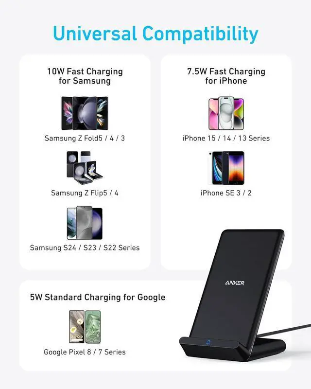 Alt view image 3 of 6 - 313 Wireless Charging Stand Qi-Certified for iPhone 16/16 Pro/16 Pro Max/15/14/13 10W Fast Charging for Galaxy S23/S22/S21 (No AC Adapter)
