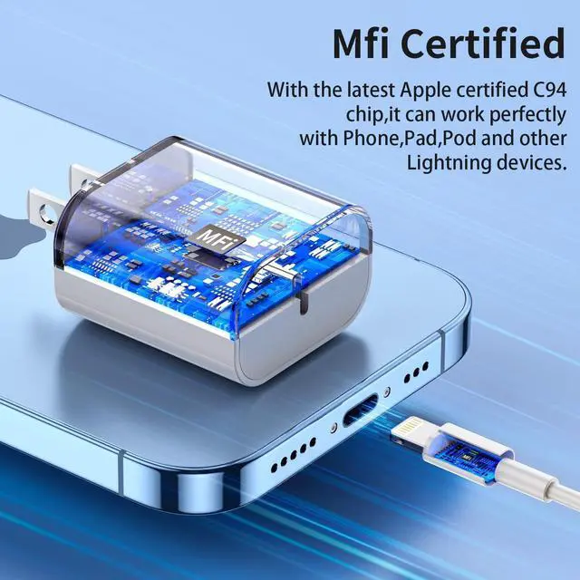 Alt view image 2 of 7 - Fast Charging 3 Pack 20W PD USB C Wall Charger and 6FT Cable for iPhone 14Pro/13 Pro/12/11 Pro Max/XR/X/8 - MFi Certified