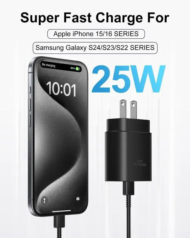 Alt view image 2 of 7 - Type C Charger Fast Charging USB C Charger Block 2-Pack 25W Phone Super Fast Charger with 6Ft USB-C Cable Compatible with iPhone 15/16/Plus/Pro/Pro Max Galaxy S25/S24/Plus/Ultra