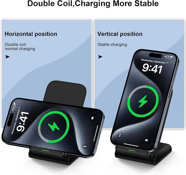Alt view image 2 of 7 - Wireless Charger Fast Charging Stand Desk Phone Charger Stand Android Charging Station for  Galaxy S24 Ultra S24+ S24 S23 FE S22 S21 S20 S10 S9 S8 iPhone 15 Pro Max Plus 14 with Adapter