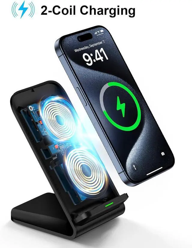 Alt view image 3 of 7 - Wireless Charger Fast Charging Stand Desk Phone Charger Stand Android Charging Station for  Galaxy S24 Ultra S24+ S24 S23 FE S22 S21 S20 S10 S9 S8 iPhone 15 Pro Max Plus 14 with Adapter