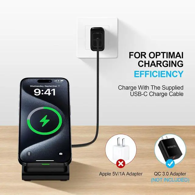 Alt view image 7 of 7 - Wireless Charger Fast Charging Stand Desk Phone Charger Stand Android Charging Station for  Galaxy S24 Ultra S24+ S24 S23 FE S22 S21 S20 S10 S9 S8 iPhone 15 Pro Max Plus 14 with Adapter
