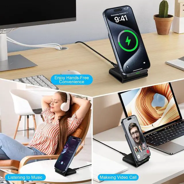 Alt view image 6 of 7 - Wireless Charger Fast Charging Stand Desk Phone Charger Stand Android Charging Station for  Galaxy S24 Ultra S24+ S24 S23 FE S22 S21 S20 S10 S9 S8 iPhone 15 Pro Max Plus 14 with Adapter
