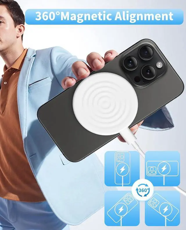 Alt view image 4 of 7 - Magnetic Wireless Charger for iPhone 16 15 14 13 12 Series/AirPods 3/2/Pro 2/Pro - with 20W Power Adapter 15W Wireless Mag-Safe Charging Pad and 6 FT USB-C to C Cable