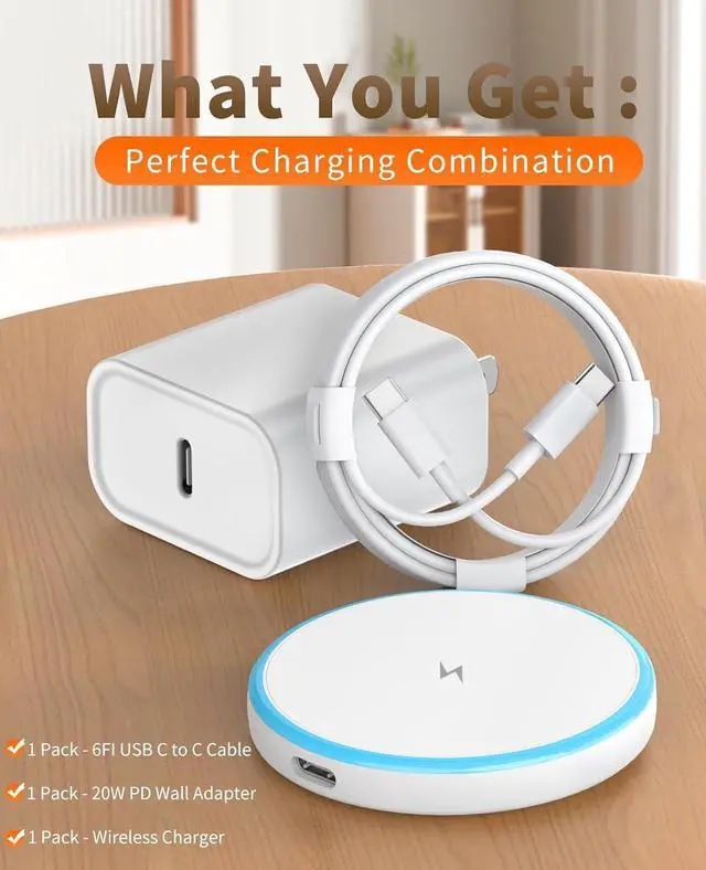 Alt view image 7 of 7 - Magnetic Wireless Charger for iPhone 16 15 14 13 12 Series/AirPods 3/2/Pro 2/Pro - with 20W Power Adapter 15W Wireless Mag-Safe Charging Pad and 6 FT USB-C to C Cable