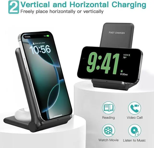 Alt view image 2 of 7 - 25W Wireless Charger Foldable 2 in 1 Wireless Charging Station for  iPhone 16/16 Pro/15/14/13/12/11/Plus/SE/X/Airpods 15W Fast Dual Wireless Induction Charge Stand for /LG