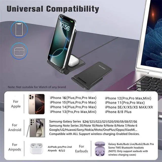 Alt view image 3 of 7 - 25W Wireless Charger Foldable 2 in 1 Wireless Charging Station for  iPhone 16/16 Pro/15/14/13/12/11/Plus/SE/X/Airpods 15W Fast Dual Wireless Induction Charge Stand for /LG