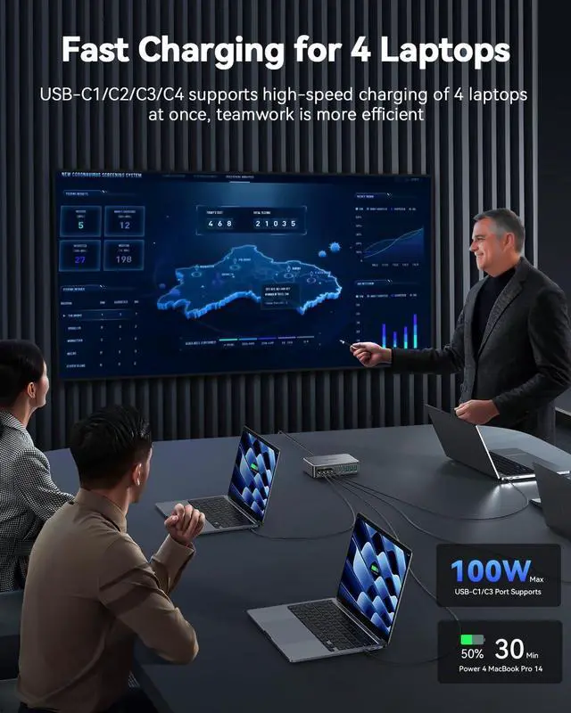 Alt view image 3 of 7 - 400W USB C Charger GAN Charger Block 10-Ports PD 100W PPS Laptop Fast Charging Station Gifts for Men Compatible MacBook Laptop iPad iPhone 16/15/Pro/14/13  Galaxy S24/S23 Steam Deck