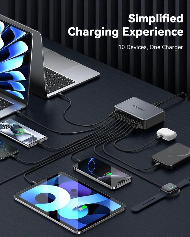 Alt view image 5 of 7 - 480W USB C Charger Block, Rocoren 10-Ports USB C Charging Station for Multiple Devices,PD 100W Type c Gan Fast Charger Station Multi USBC Charging Hub for Laptop MacBookiPad iPhone