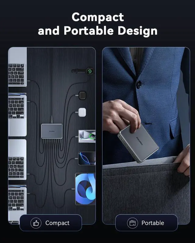 Alt view image 7 of 7 - 400W USB C Charger GAN Charger Block 10-Ports PD 100W PPS Laptop Fast Charging Station Gifts for Men Compatible MacBook Laptop iPad iPhone 16/15/Pro/14/13  Galaxy S24/S23 Steam Deck