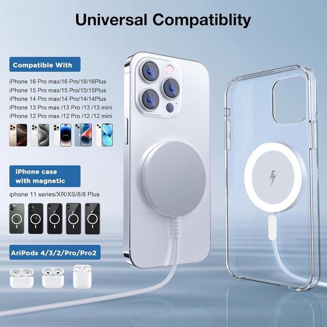 Alt view image 2 of 7 - for MagSafe Charger: Magnetic Wireless Charging Pad for iPhone 16 15 14 13 12 Series & AirPods 4-2 Pro Strong Magnet Aluminum Alloy USB-C/A Ports Ultra-Thin & Portable Ideal for Desk & Bedside