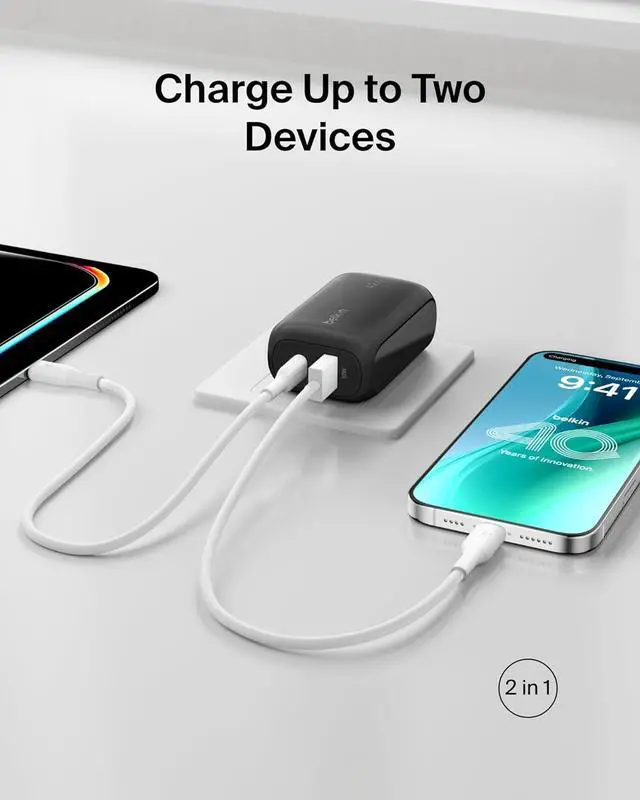 Alt view image 3 of 7 - BoostCharge 42W Dual Port Wall Charger USB-C + USB-A Charger Fast Charging for iPhone 16 16 Plus 16 Pro 16 Pro Max 15 15 Pro Max iPhone 14 Galaxy S24 Ultra iPad AirPods & More - Black