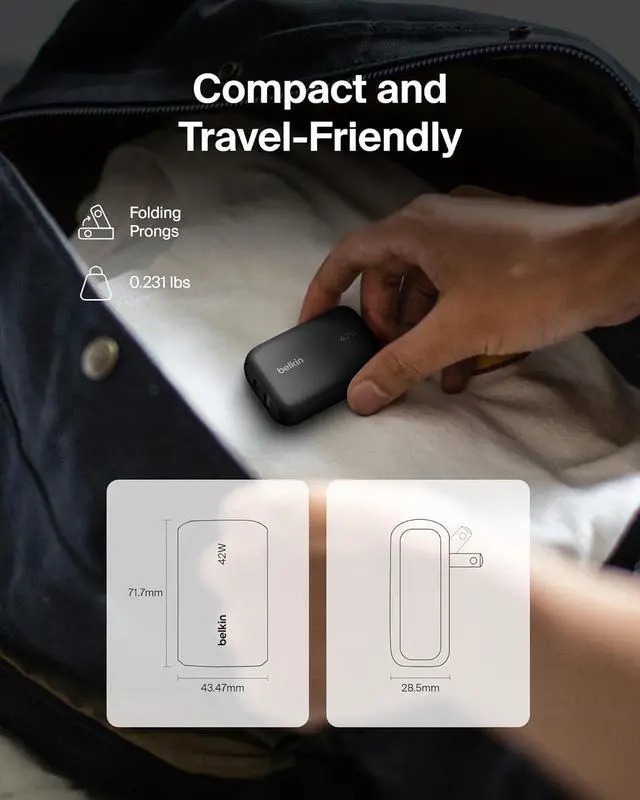 Alt view image 4 of 7 - BoostCharge 42W Dual Port Wall Charger USB-C + USB-A Charger Fast Charging for iPhone 16 16 Plus 16 Pro 16 Pro Max 15 15 Pro Max iPhone 14 Galaxy S24 Ultra iPad AirPods & More - Black