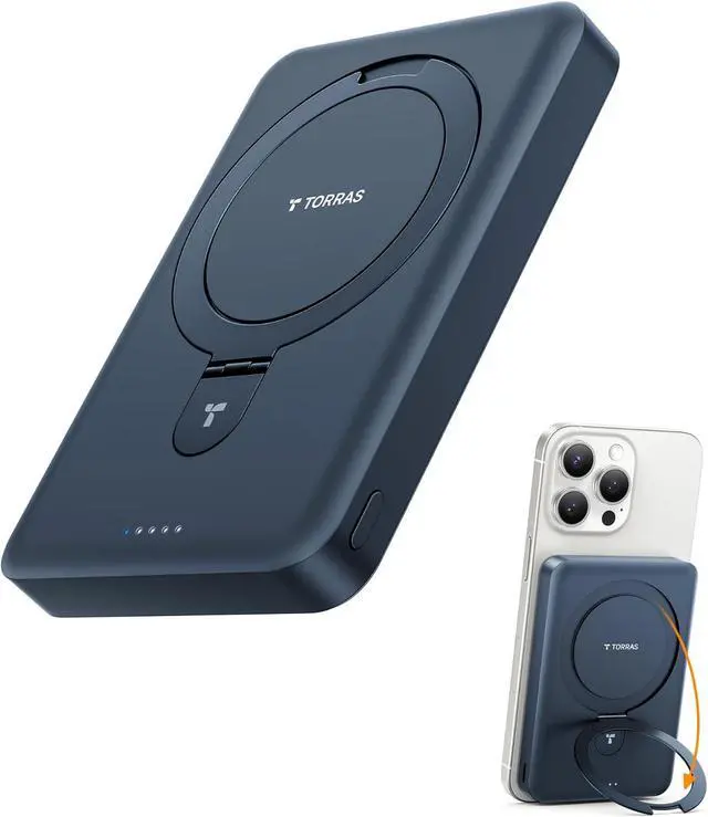 Main image of 10000mAh Magnetic Portable Charger Power Bank for iPhone Fast Charging Travel Essential Wireless Battery Pack Slim with O-Stand Compatible with Magsafe 16 Pro Max Pro 15 14 13 12 - Black