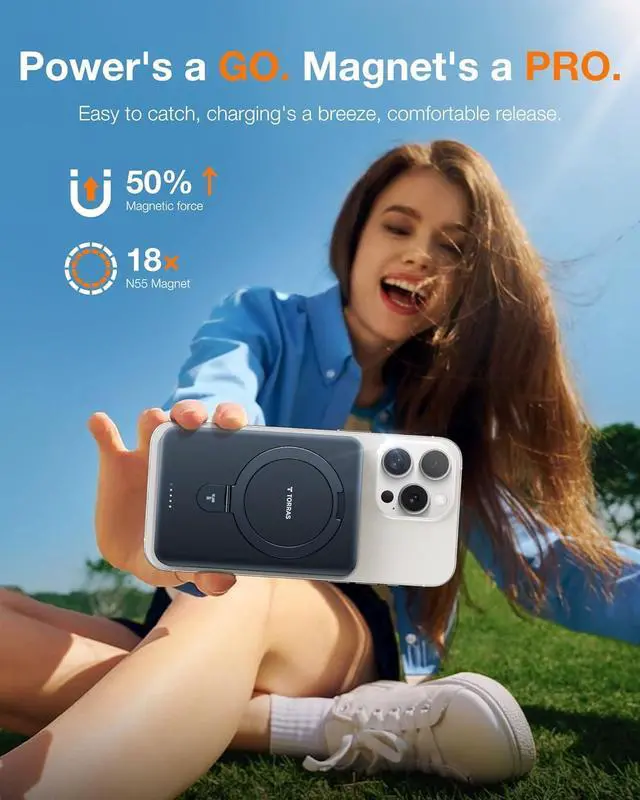 Alt view image 5 of 7 - 10000mAh Magnetic Portable Charger Power Bank for iPhone Fast Charging Travel Essential Wireless Battery Pack Slim with O-Stand Compatible with Magsafe 16 Pro Max Pro 15 14 13 12 - Black