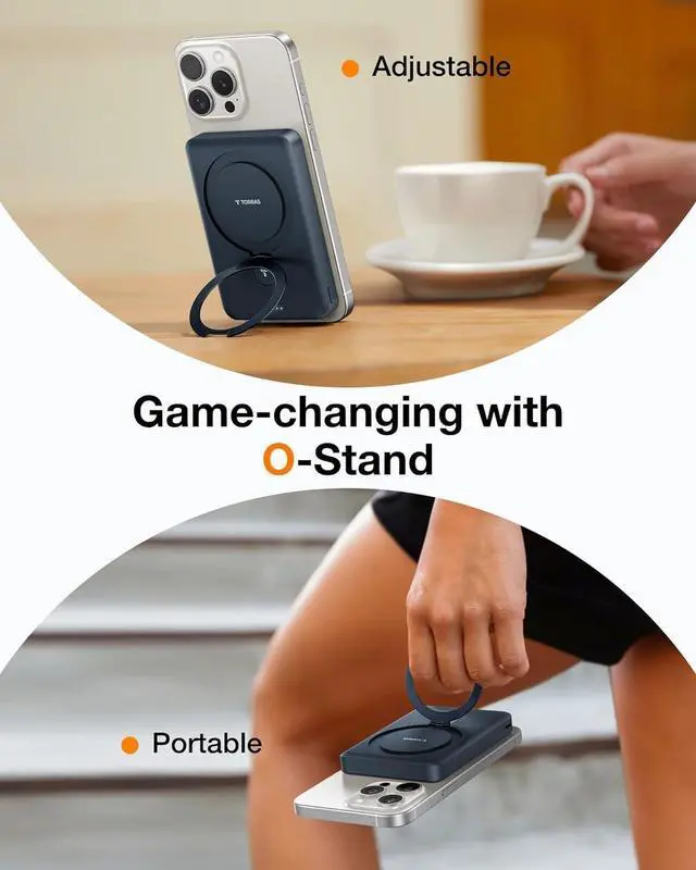 Alt view image 6 of 7 - 10000mAh Magnetic Portable Charger Power Bank for iPhone Fast Charging Travel Essential Wireless Battery Pack Slim with O-Stand Compatible with Magsafe 16 Pro Max Pro 15 14 13 12 - Black