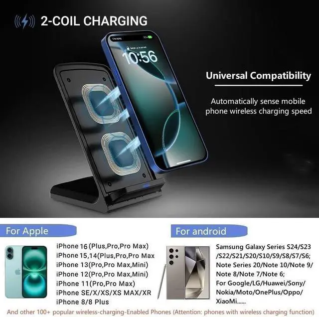 Alt view image 3 of 7 - 20W Fast Wireless Charger Wireless Charging Stand Compatible with iPhone 16 Pro 15 Pro 15 14 13 12 11 Series/X/XS Phone Charger for Galaxy S25/S24/S23/S22/Note 20 Pixel 8/7 Pro/LG G8 etc