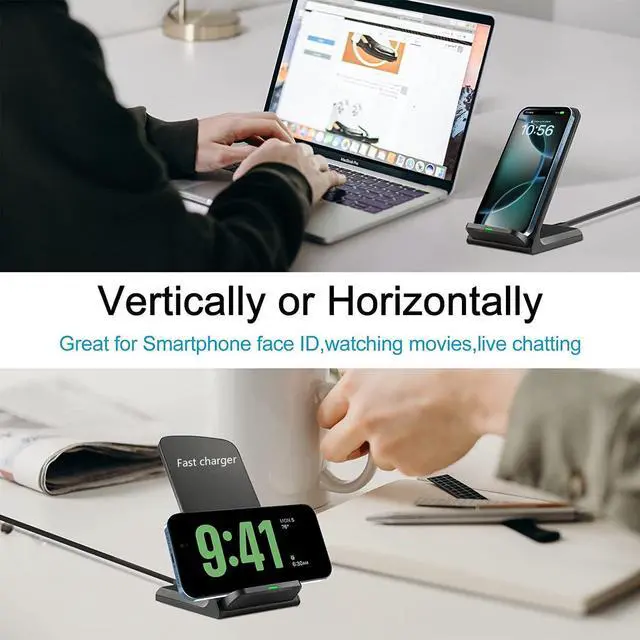 Alt view image 2 of 7 - 20W Fast Wireless Charger Wireless Charging Stand Compatible with iPhone 16 Pro 15 Pro 15 14 13 12 11 Series/X/XS Phone Charger for Galaxy S25/S24/S23/S22/Note 20 Pixel 8/7 Pro/LG G8 etc