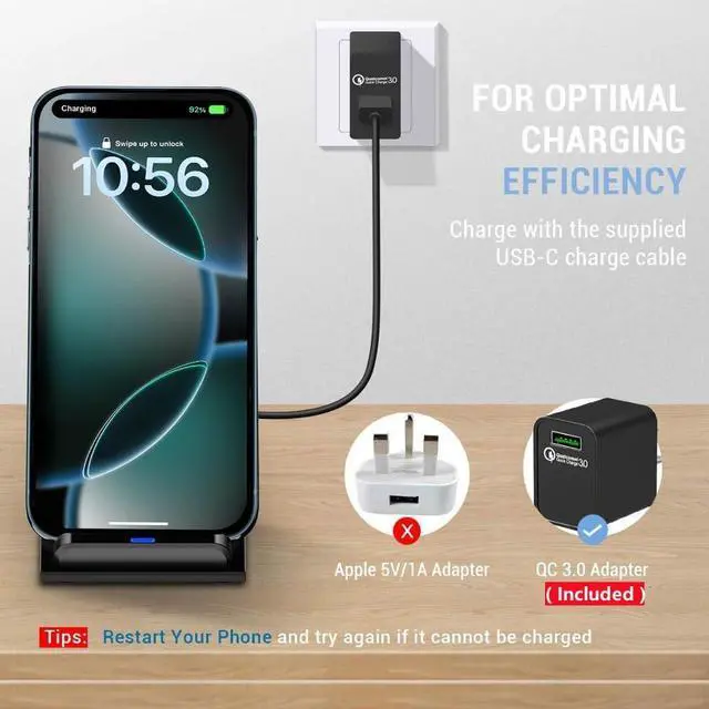 Alt view image 4 of 7 - 20W Fast Wireless Charger Wireless Charging Stand Compatible with iPhone 16 Pro 15 Pro 15 14 13 12 11 Series/X/XS Phone Charger for Galaxy S25/S24/S23/S22/Note 20 Pixel 8/7 Pro/LG G8 etc