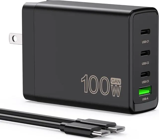 Main image of 100W USB C Charger Block,4-Port GaN Fast Charger for MacBook Pro, MacBook Air, Google Pixelbook, ThinkPad, Dell XPS, iPad Pro, Galaxy iPhone All USB C Devices 6ft