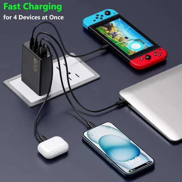Alt view image 3 of 7 - 100W USB C Charger Block,4-Port GaN Fast Charger for MacBook Pro, MacBook Air, Google Pixelbook, ThinkPad, Dell XPS, iPad Pro, Galaxy iPhone All USB C Devices 6ft