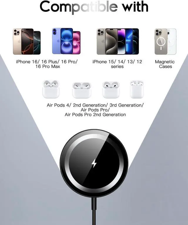Alt view image 3 of 7 - for Mag-Safe Charger Magnetic Wireless Charger Made for iPhone 16/16 Pro/16 Pro Max/16 Plus/15/14/13/12 Series 15W Max Fast Mag Safe Charging Pad for  3 2 (Black)