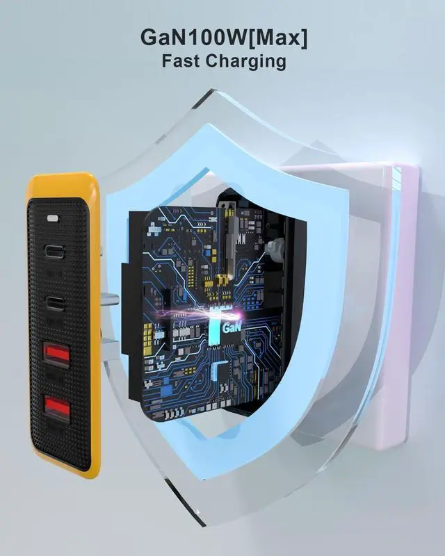Alt view image 3 of 7 - 100W USB-C MacBook Pro Charger - 4-Port GaN Laptop Charger Compatible With MacBook M3/Air, ThinkPad, Dell XPS, iPad Pro, iPhone 15, Galaxy S24