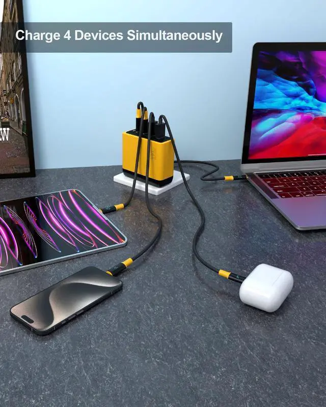 Alt view image 5 of 7 - 100W USB-C MacBook Pro Charger - 4-Port GaN Laptop Charger Compatible With MacBook M3/Air, ThinkPad, Dell XPS, iPad Pro, iPhone 15, Galaxy S24