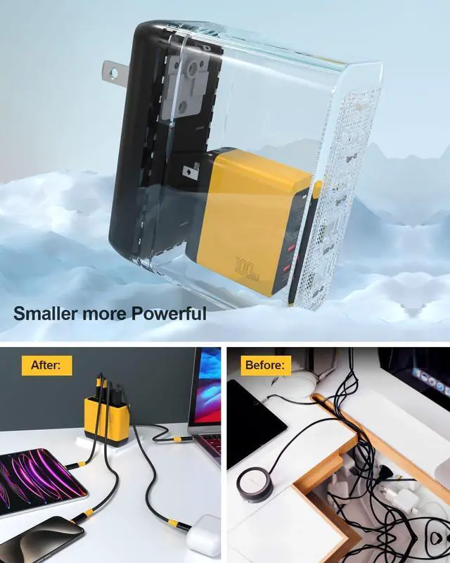 Alt view image 6 of 7 - 100W USB-C MacBook Pro Charger - 4-Port GaN Laptop Charger Compatible With MacBook M3/Air, ThinkPad, Dell XPS, iPad Pro, iPhone 15, Galaxy S24