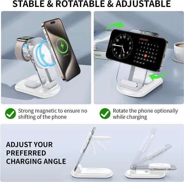 Alt view image 5 of 6 - 2025 Traveling Wireless Mag-Safe Fast Charging Station Magnetic 3 in 1 Charger with Light for iPhone 17 16 15 14 13 12 Pro Max Plus  Watch& Air pods 4 3 2 Pro-Gifts for Wife & Husband(White)