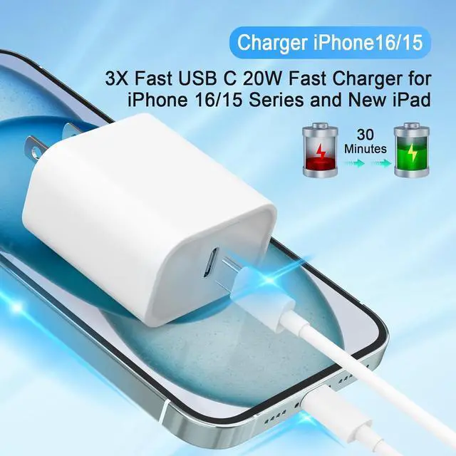 Alt view image 2 of 7 - iPhone 16 15 Charger USB C Charger 4-Pack USB C Fast Wall Charger USB C Charger Block (4-Pack 6 ft USB C Cable Included) for iPhone 16 15/15 Pro/15 Pro Max/iPad Pro/AirPods  & More